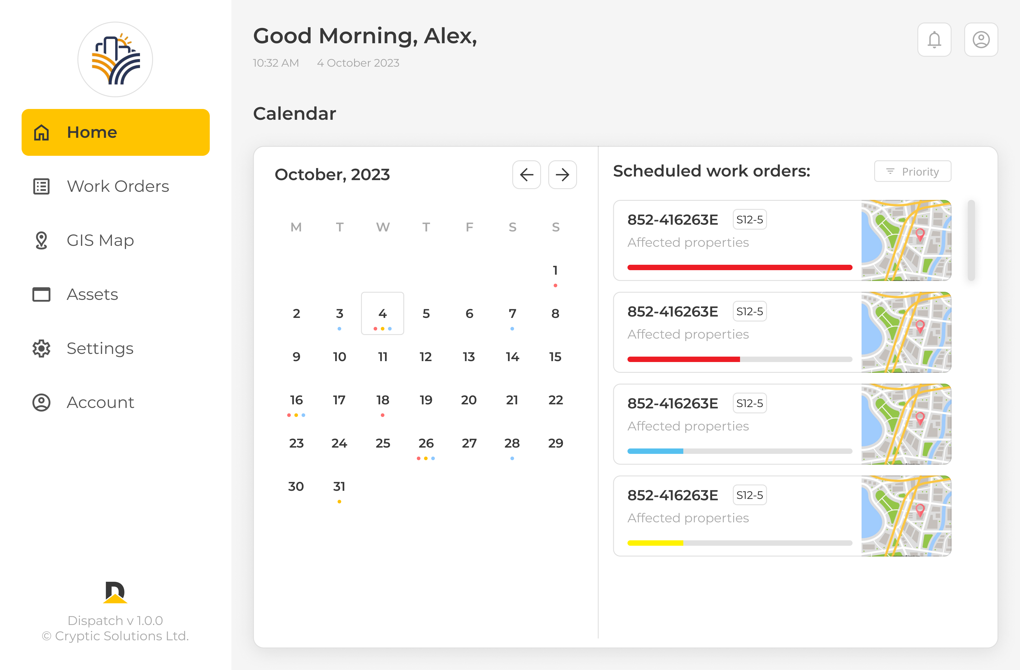Viewing all utility repair tasks listed for a specific date